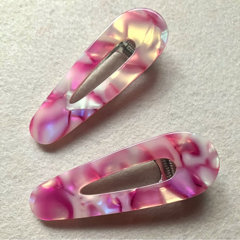 Marbled acrylic iridescent pink hair clips